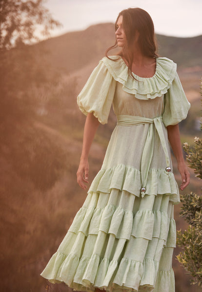 EUGENIE GREEN METALLIC GAUZE DRESS  Lisa Marie Fernandez