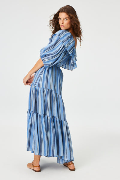 THE ARDEN DRESS in SEA STRIPED LINEN