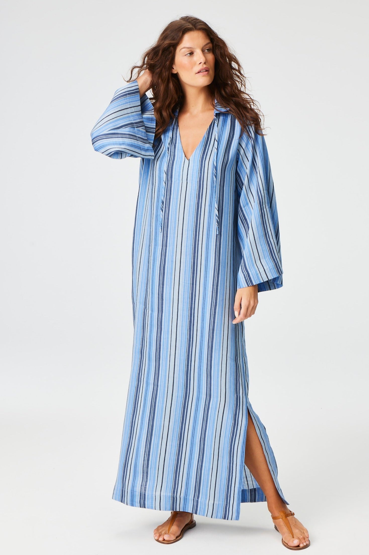 THE TUNIC CAFTAN in SEA STRIPED LINEN