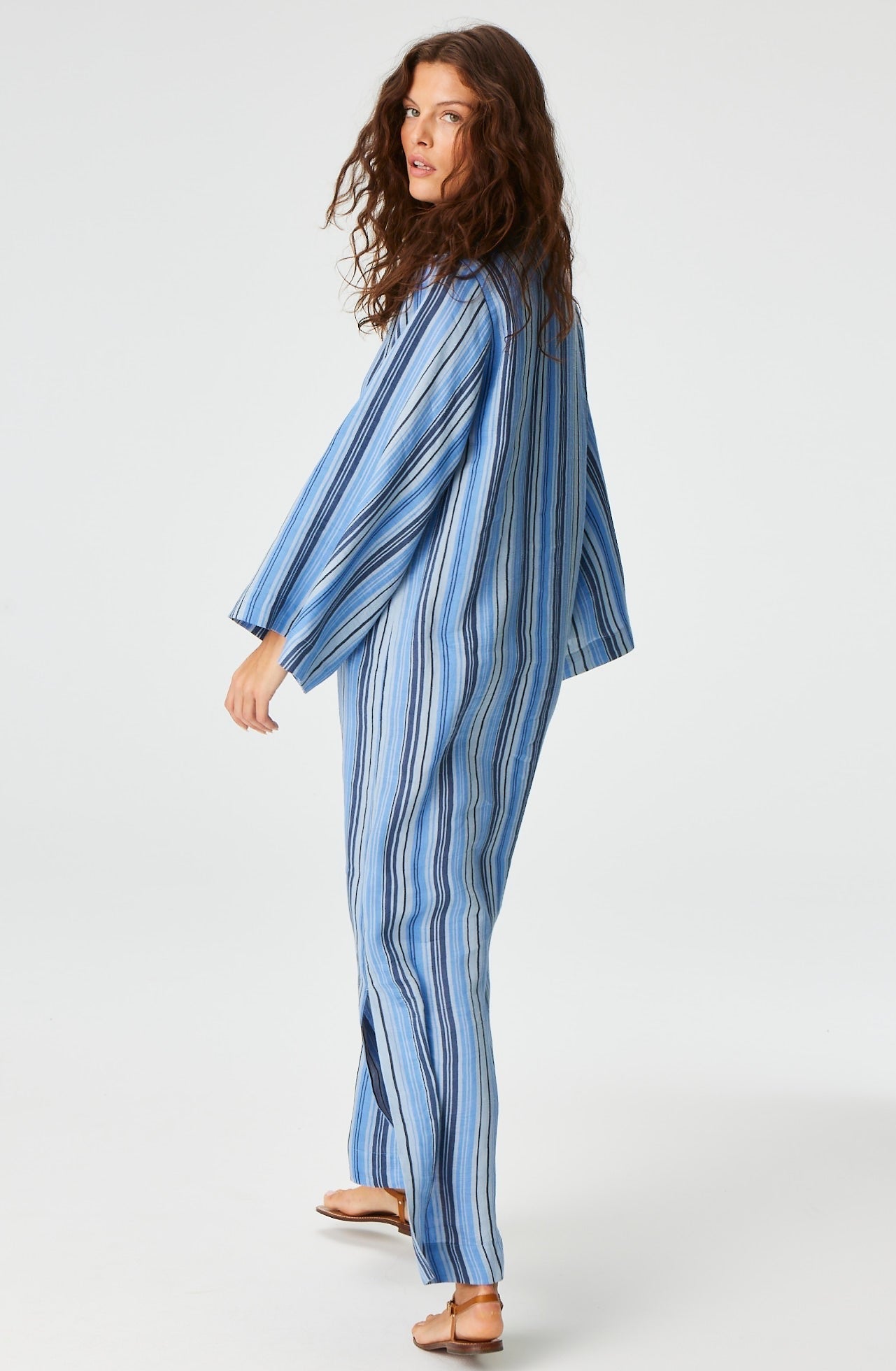 THE TUNIC CAFTAN in SEA STRIPED LINEN