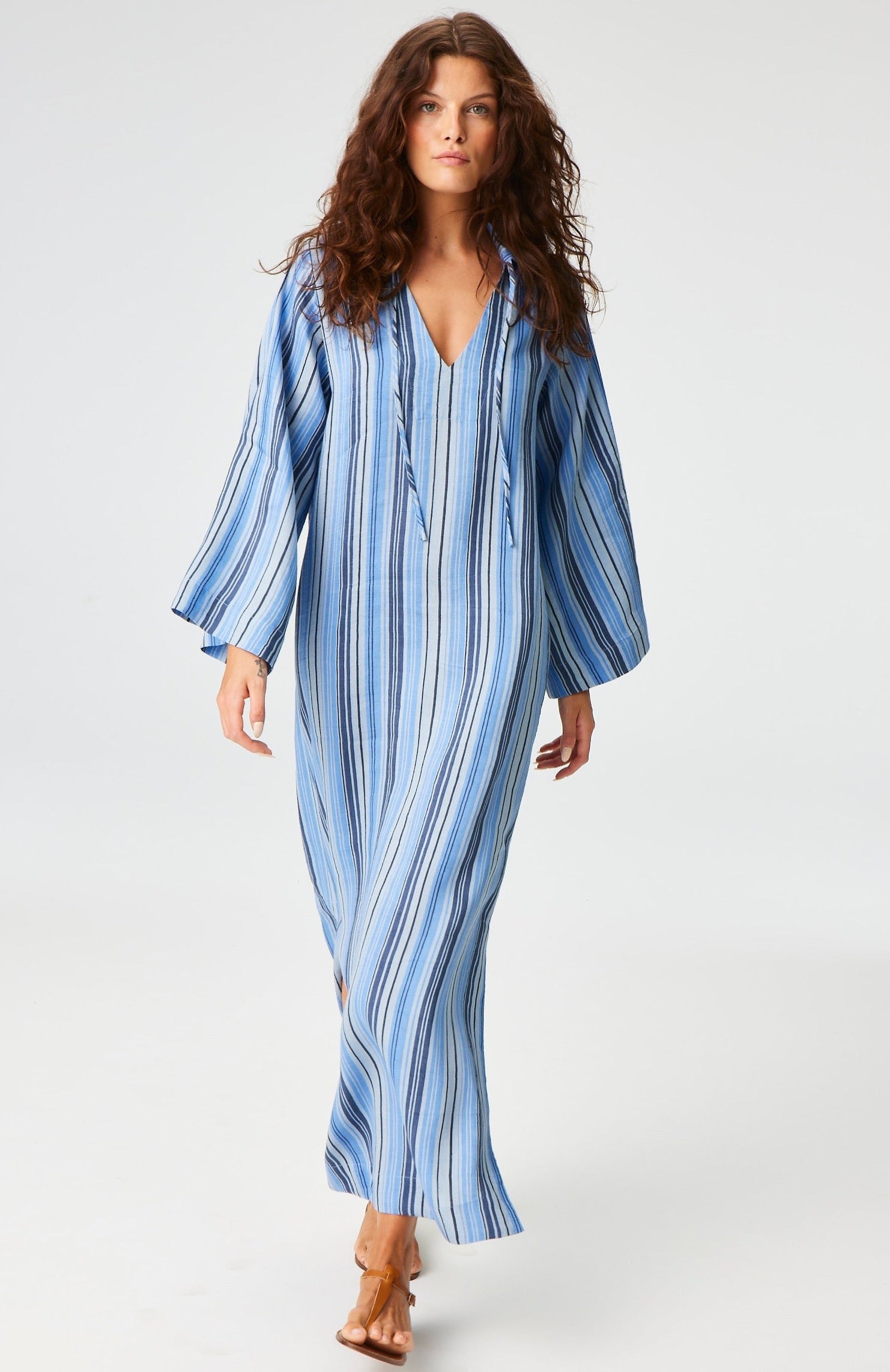 THE TUNIC CAFTAN in SEA STRIPED LINEN