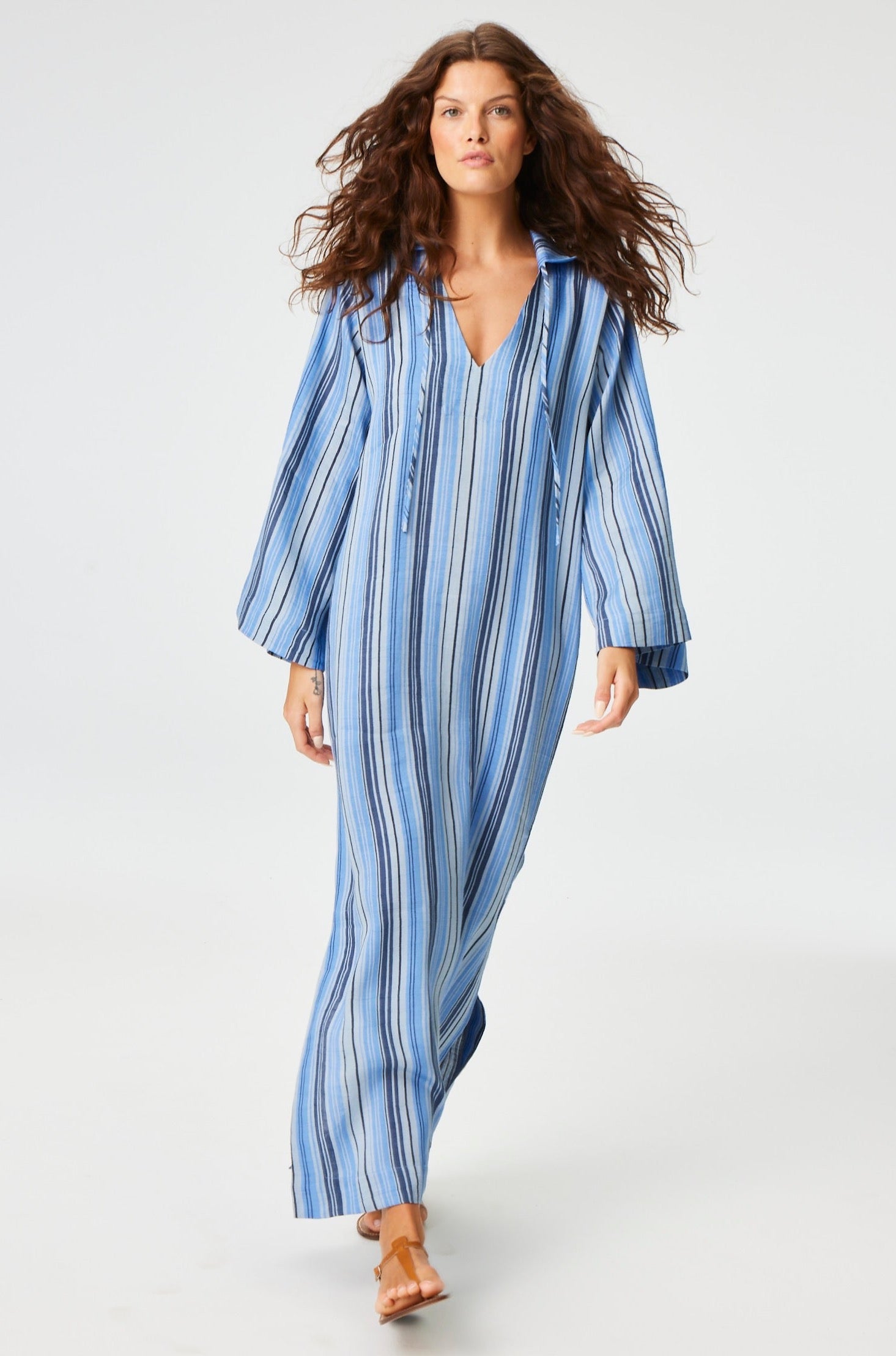 THE TUNIC CAFTAN in SEA STRIPED LINEN