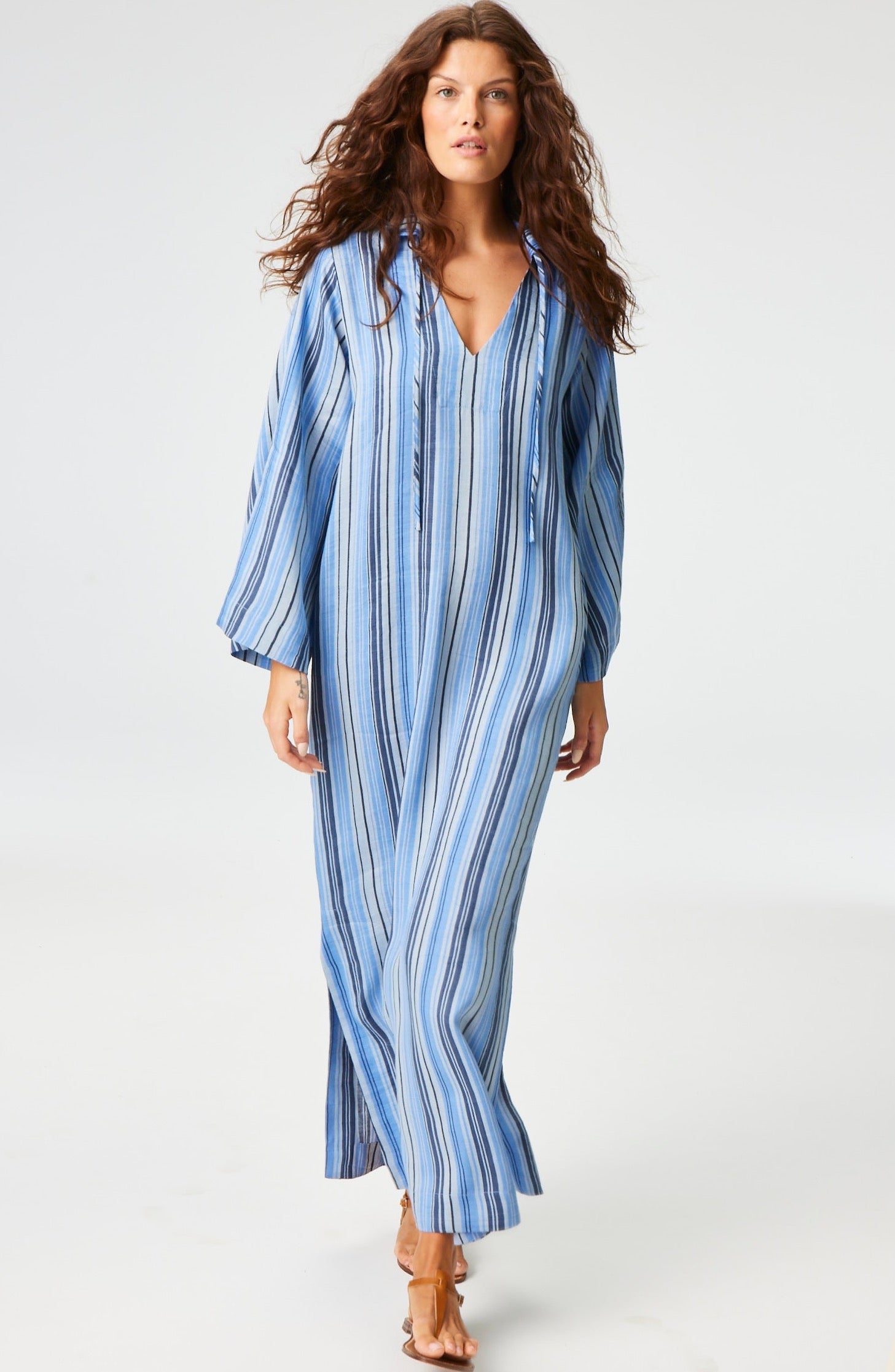 THE TUNIC CAFTAN in SEA STRIPED LINEN