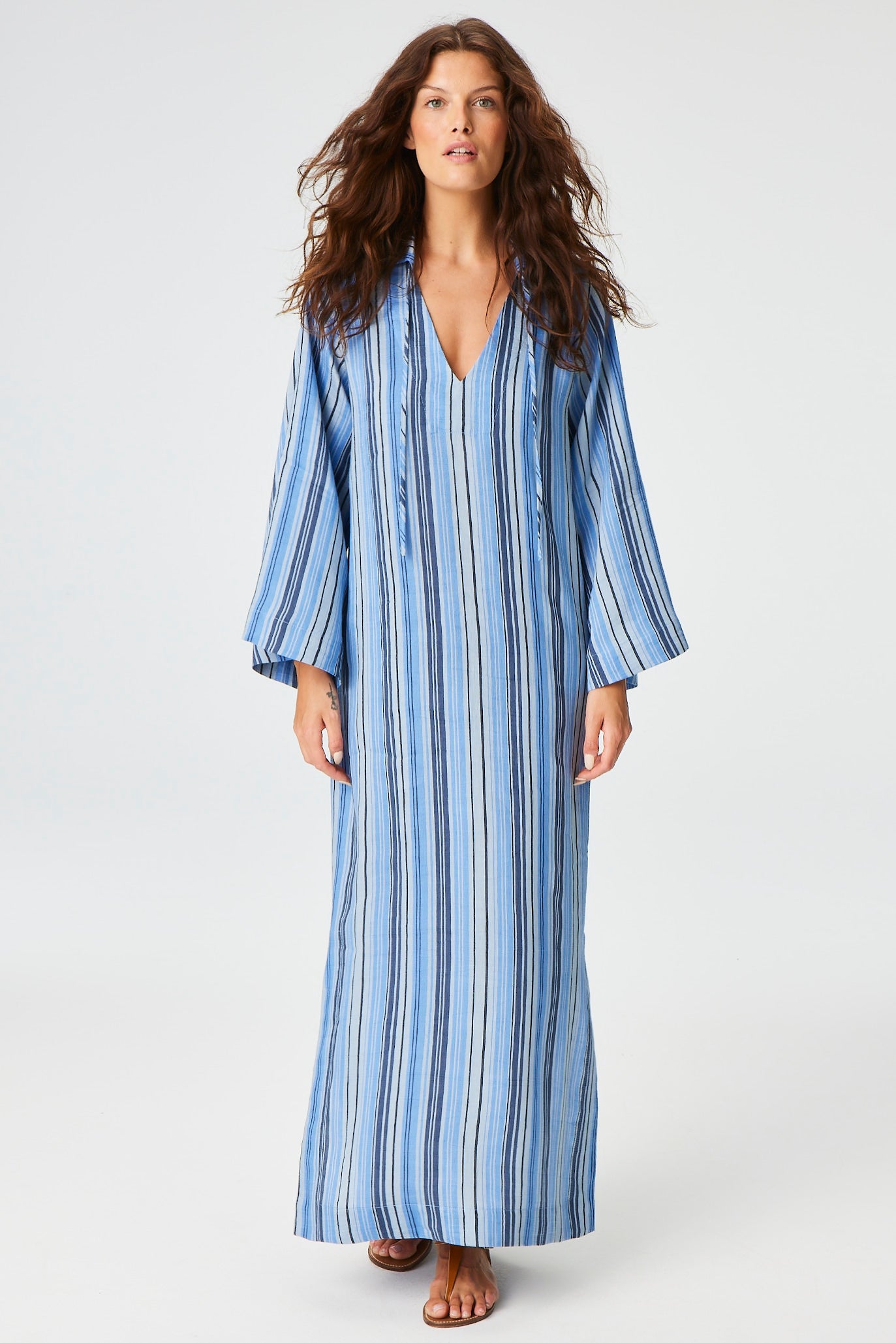 THE TUNIC CAFTAN in SEA STRIPED LINEN