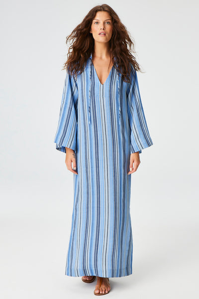 THE TUNIC CAFTAN in SEA STRIPED LINEN
