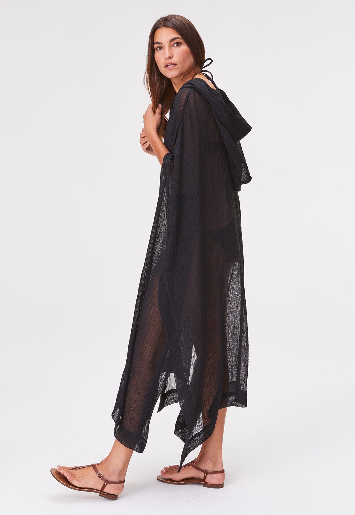THE BEACH PONCHO in BLACK SORRENTO GAUZE