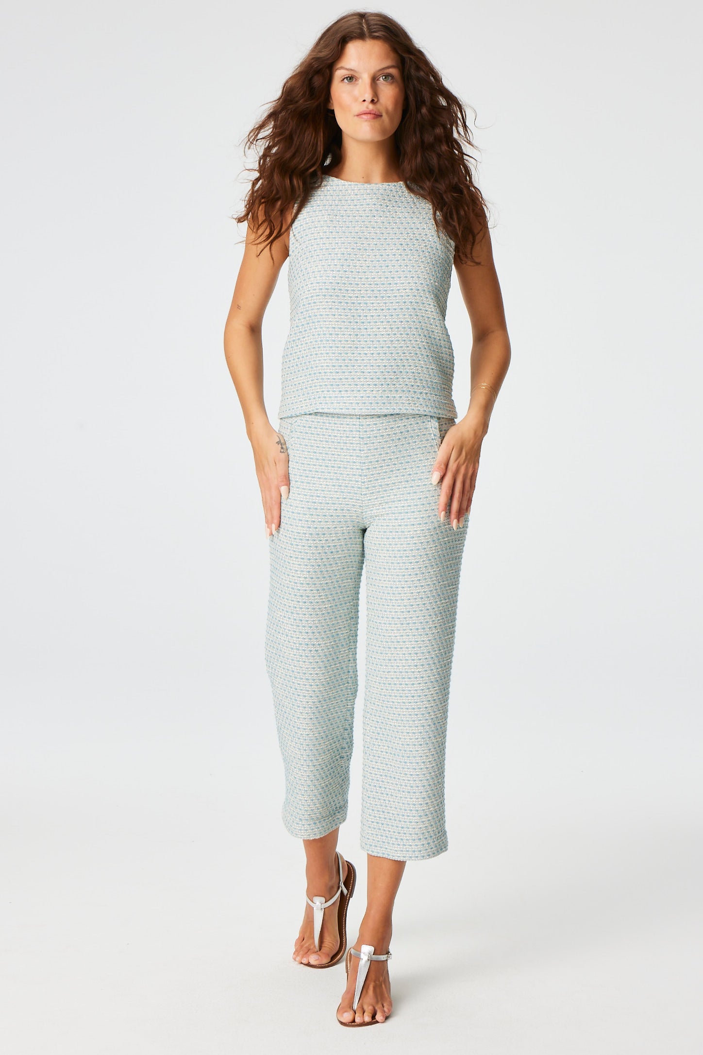 THE STRAIGHT LEG TROUSER in POWDER BLUE METALLIC TWEED