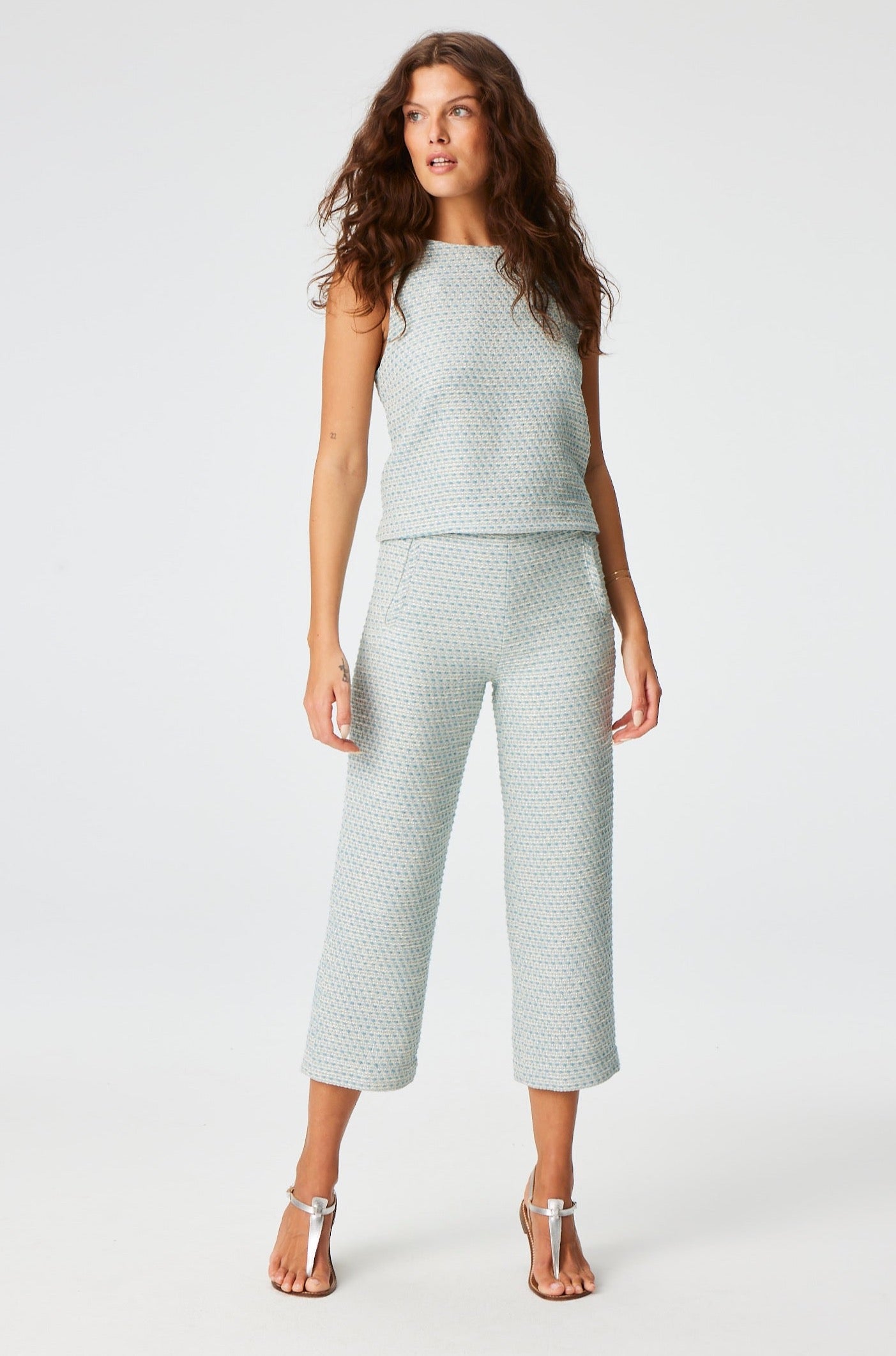 THE SHIFT TOP in POWDER BLUE METALLIC TWEED