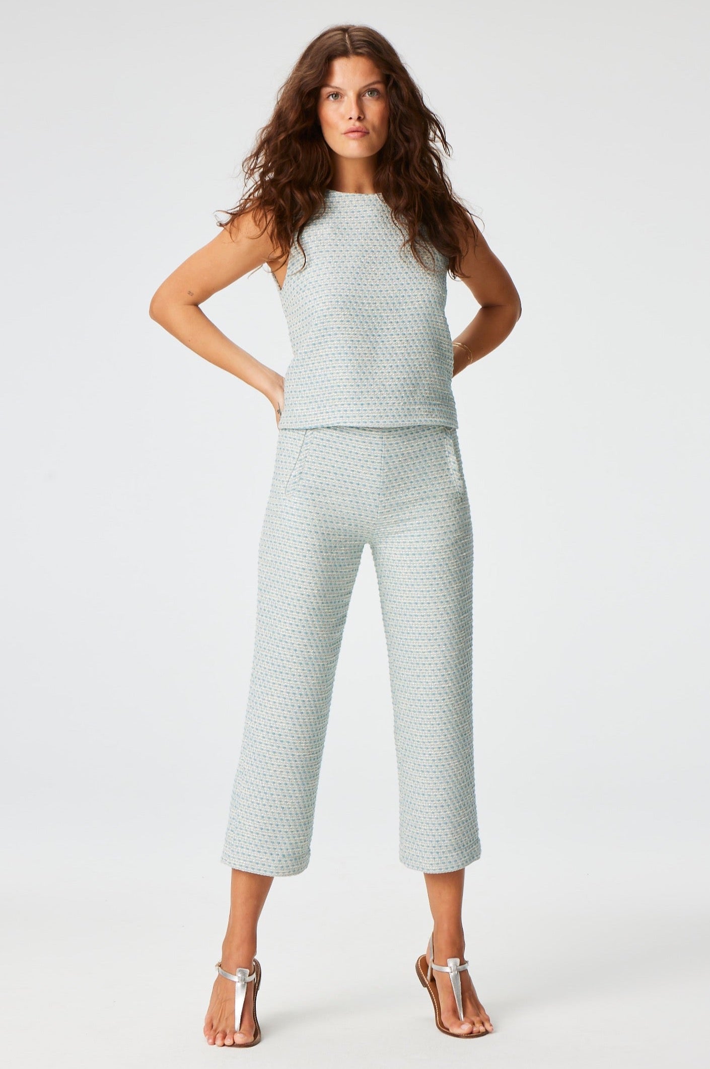 THE SHIFT TOP in POWDER BLUE METALLIC TWEED