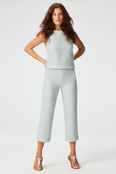 THE STRAIGHT LEG TROUSER in POWDER BLUE METALLIC TWEED