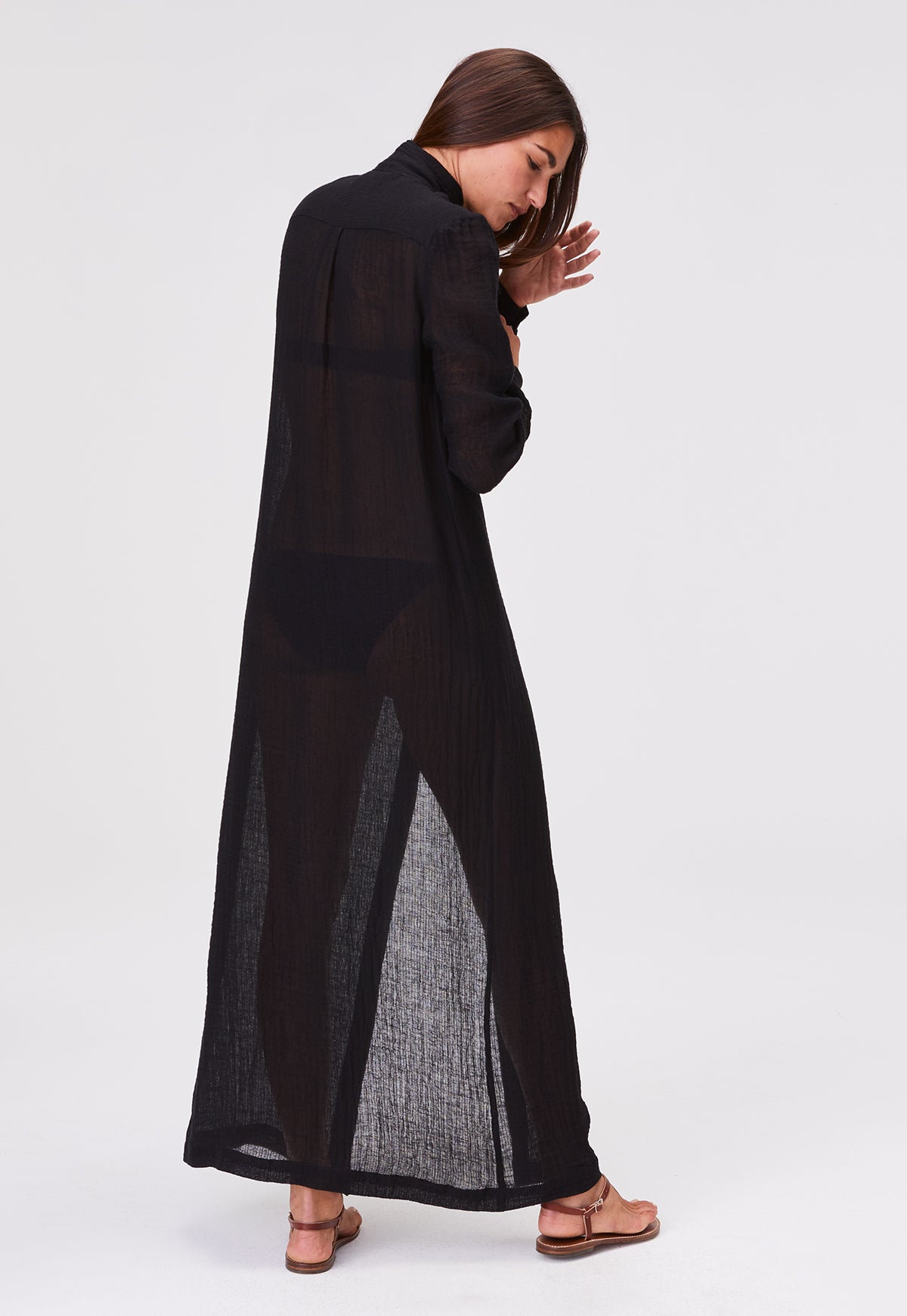 THE PUSSY BOW SHIRT DRESS in BLACK GAUZE