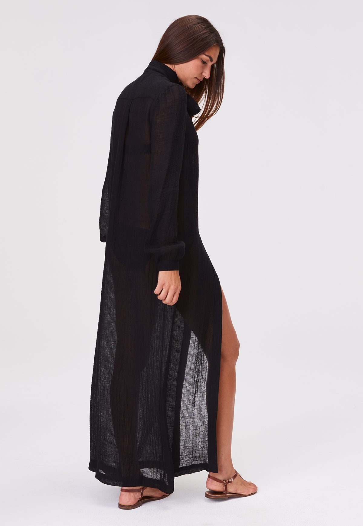 THE PUSSY BOW SHIRT DRESS in BLACK GAUZE