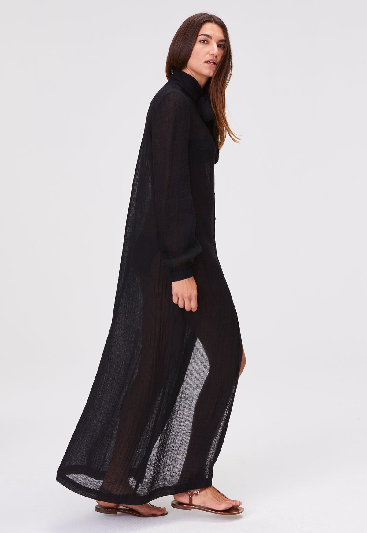 THE PUSSY BOW SHIRT DRESS in BLACK GAUZE