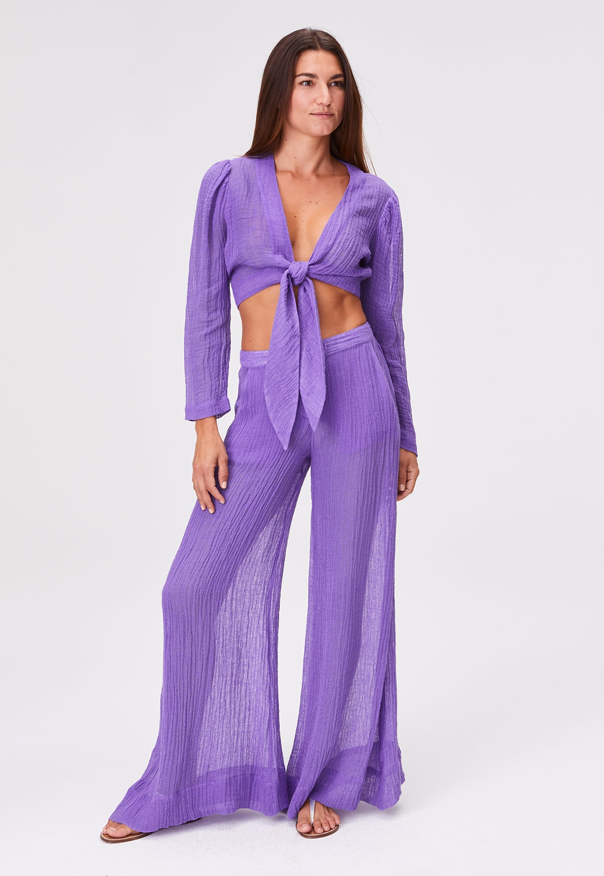 THE LOW-WAIST WIDE LEG PANT in LAVENDER SORRENTO GAUZE