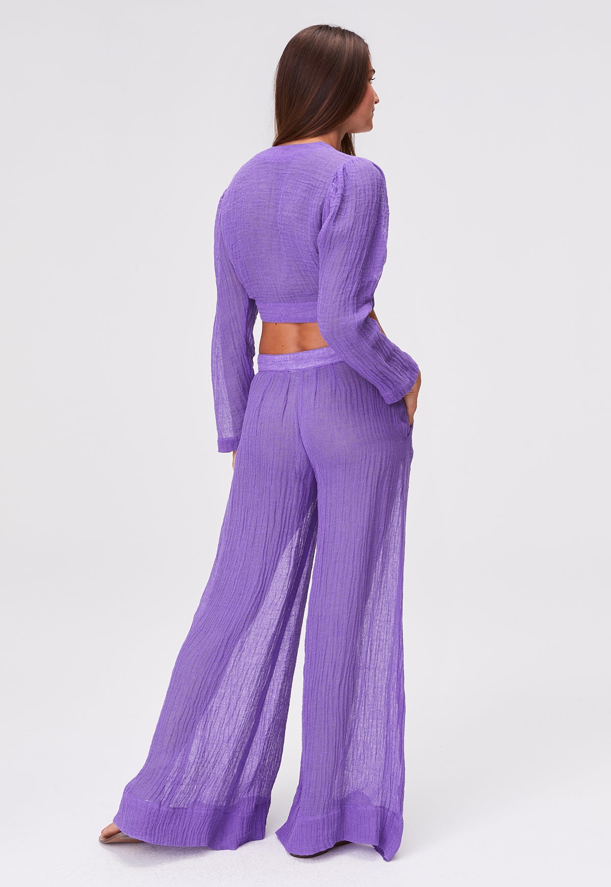 THE LOW-WAIST WIDE LEG PANT in LAVENDER SORRENTO GAUZE