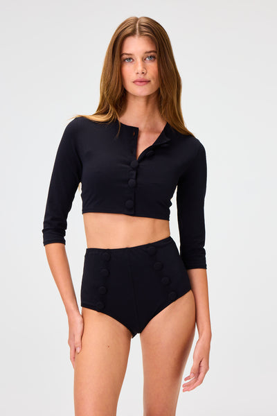 THE CARDIGAN in BLACK CREPE – Lisa Marie Fernandez
