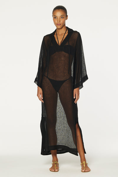 THE TUNIC CAFTAN in BLACK SORRENTO GAUZE – Lisa Marie Fernandez
