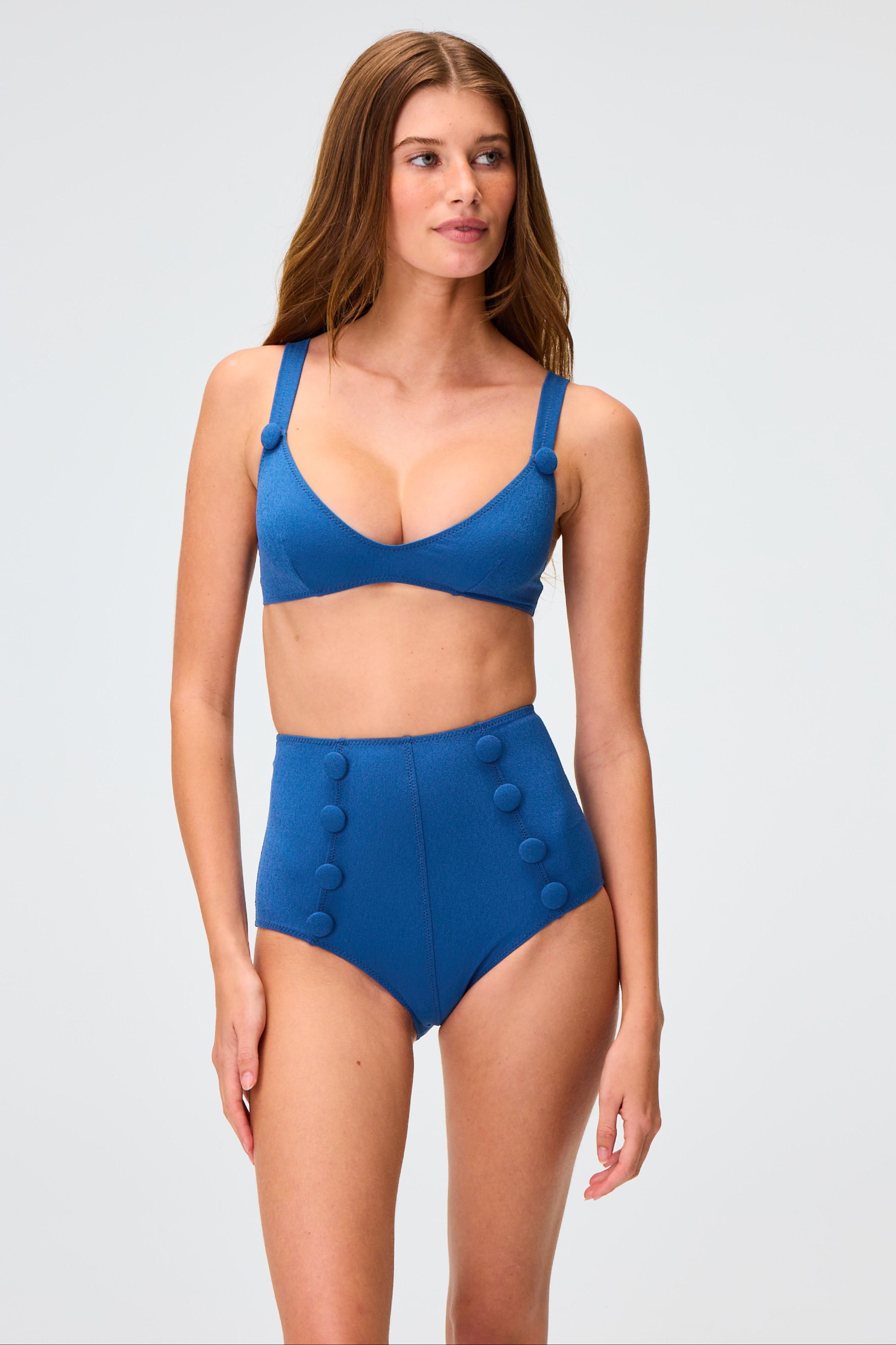 THE MAGDALENA HIGH-WAIST BIKINI in NAVY CREPE