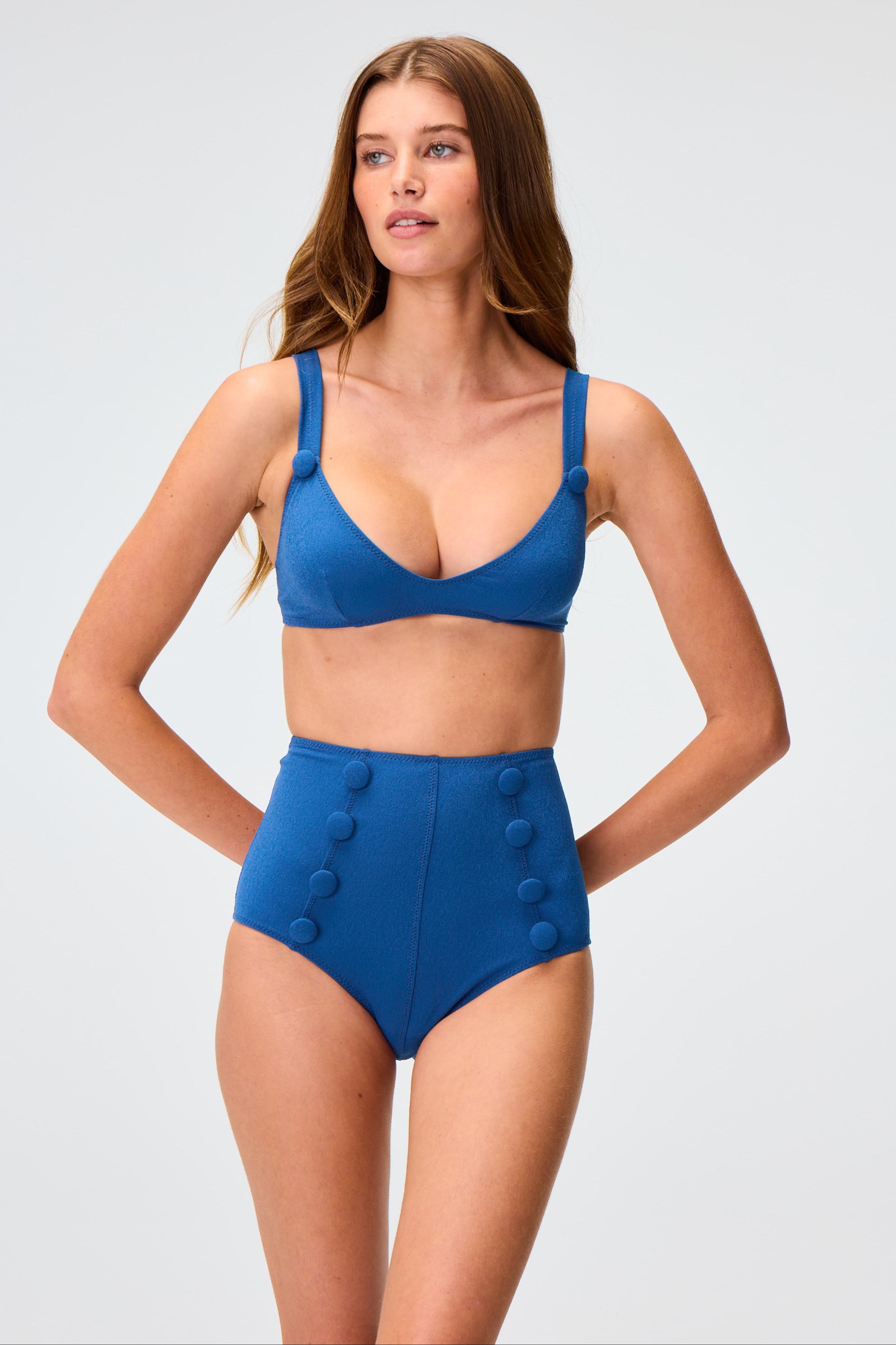 THE MAGDALENA HIGH-WAIST BIKINI in NAVY CREPE