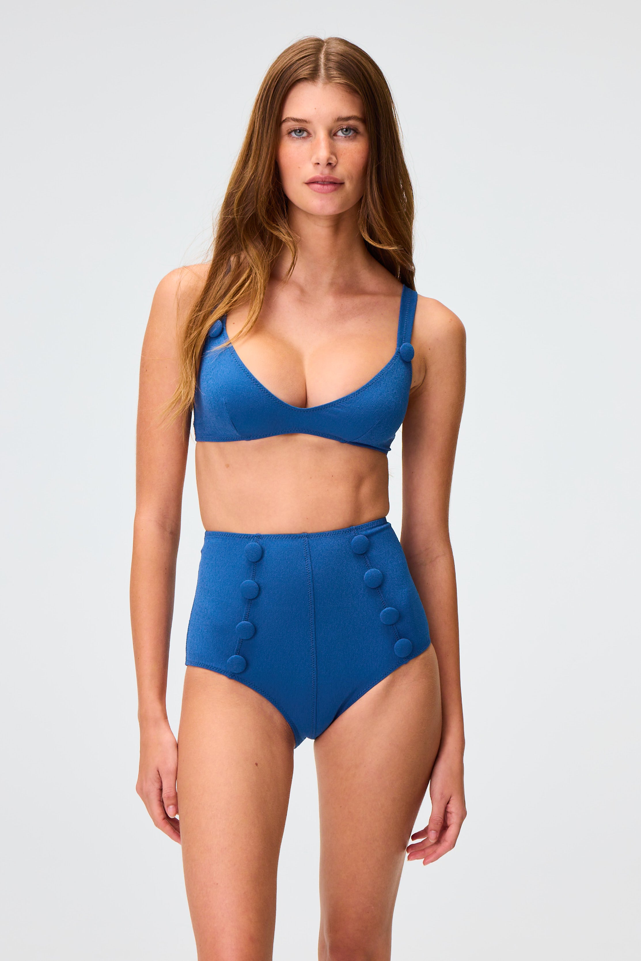 THE MAGDALENA HIGH-WAIST BIKINI in NAVY CREPE