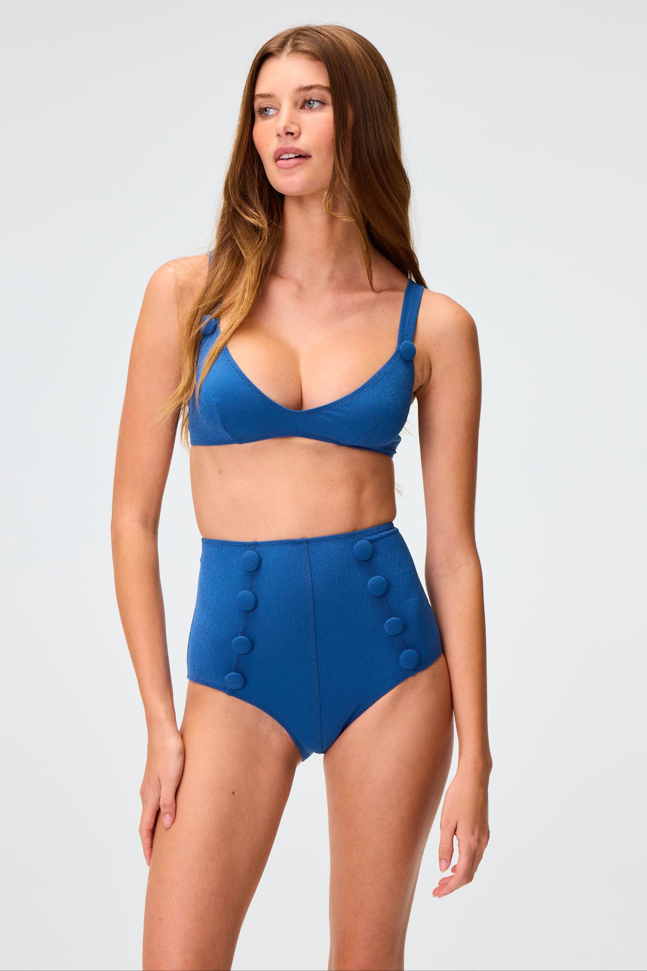 THE MAGDALENA HIGH-WAIST BIKINI in NAVY CREPE