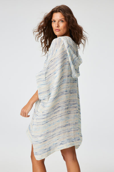 THE HOODED PONCHO in SEA STRIPED GAUZE