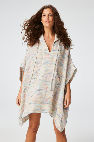 THE HOODED PONCHO in RAINBOW STRIPED GAUZE