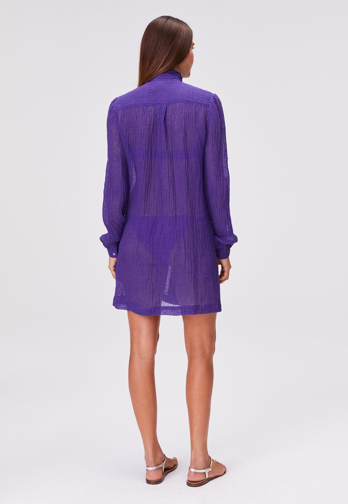 THE PUSSY BOW SHIRT DRESS MINI in BLUEBERRY SORRENTO GAUZE
