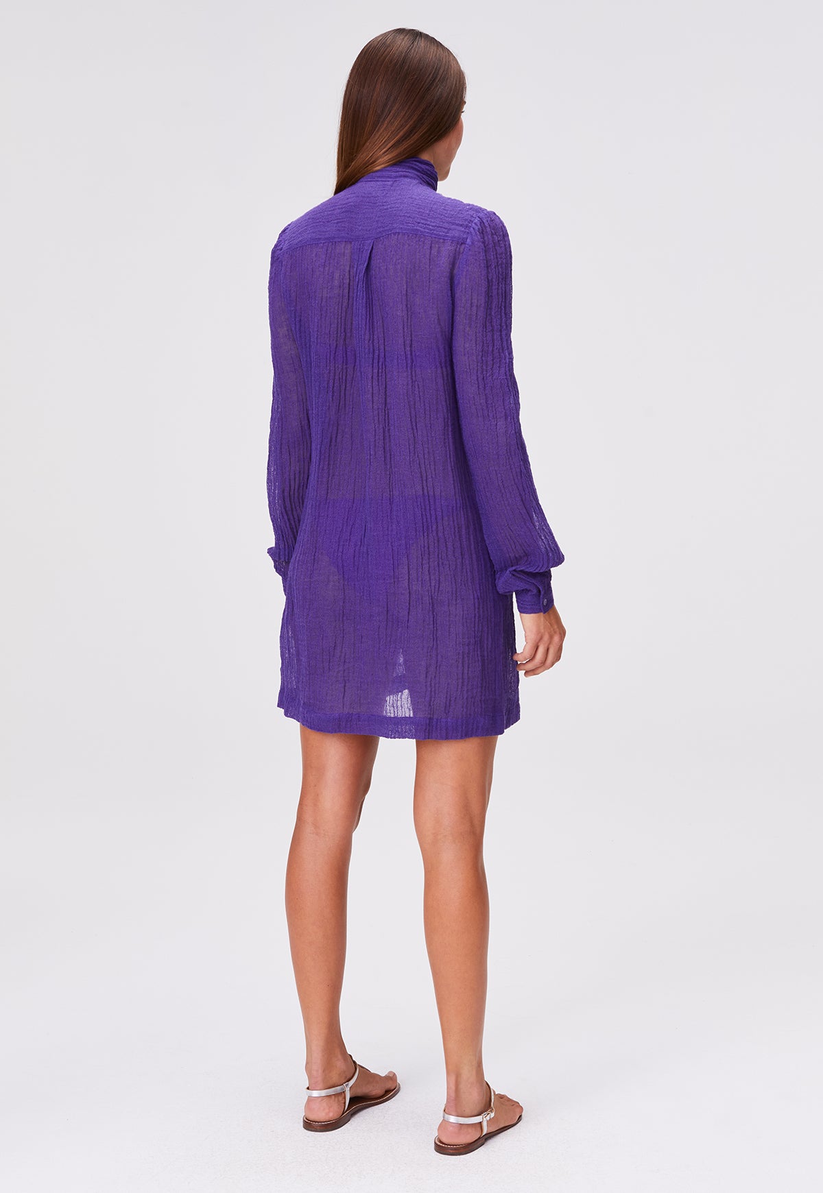 THE PUSSY BOW SHIRT DRESS MINI in BLUEBERRY SORRENTO GAUZE