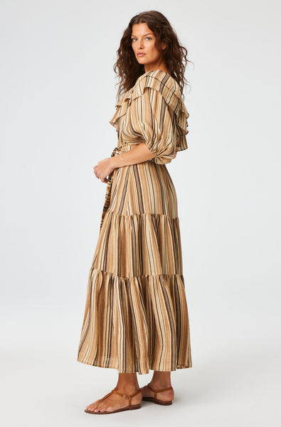 THE ARDEN DRESS in SAND STRIPED LINEN