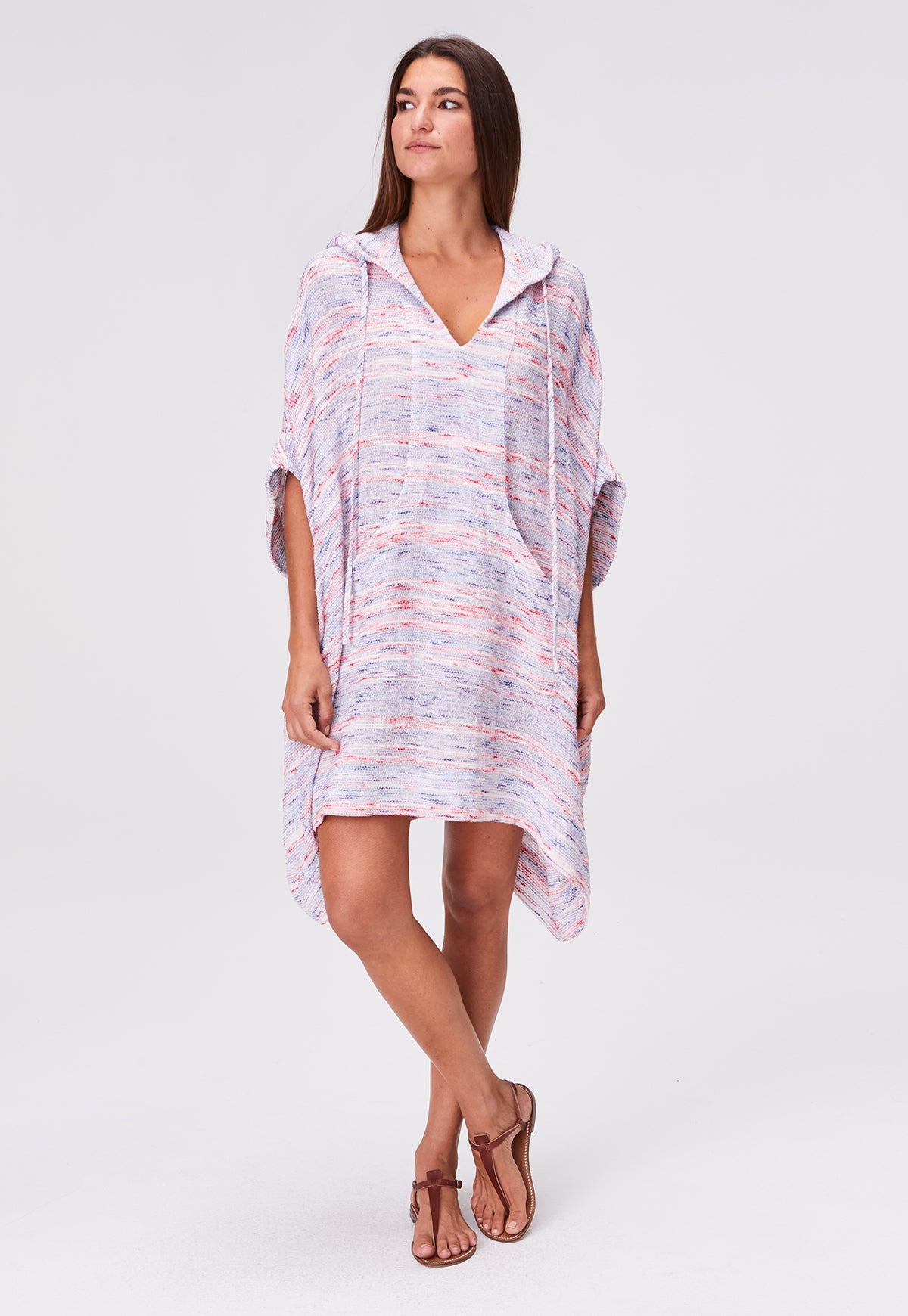 THE HOODED PONCHO in MULTI STRIPED GAUZE