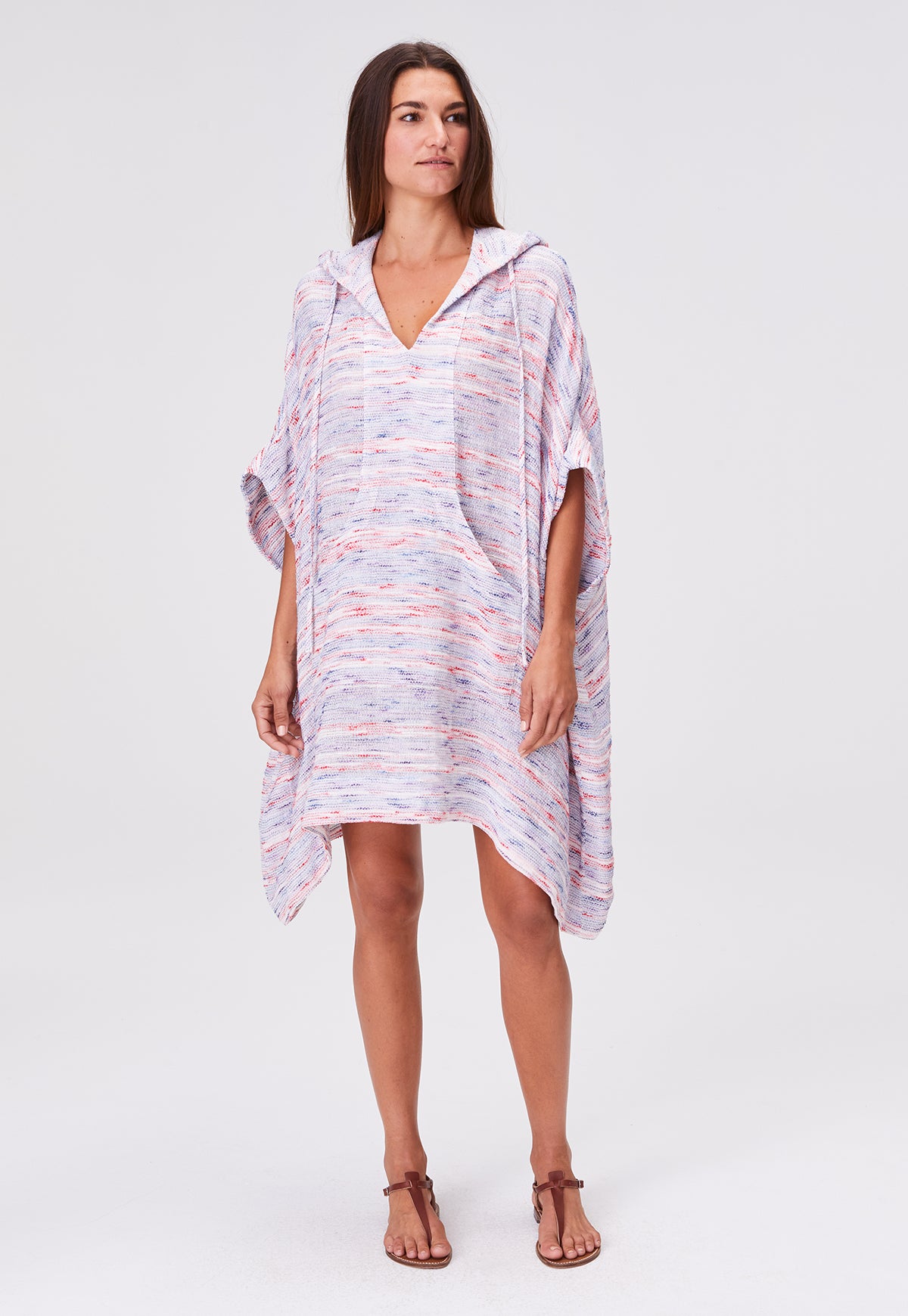 THE HOODED PONCHO in MULTI STRIPED GAUZE