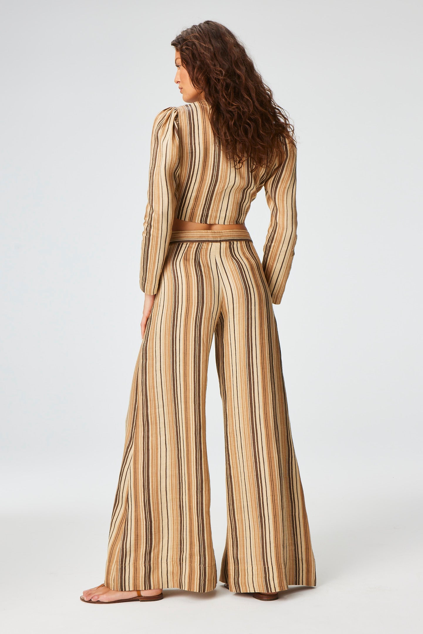 THE LOW-WAIST WIDE LEG PANT in SAND STRIPED LINEN