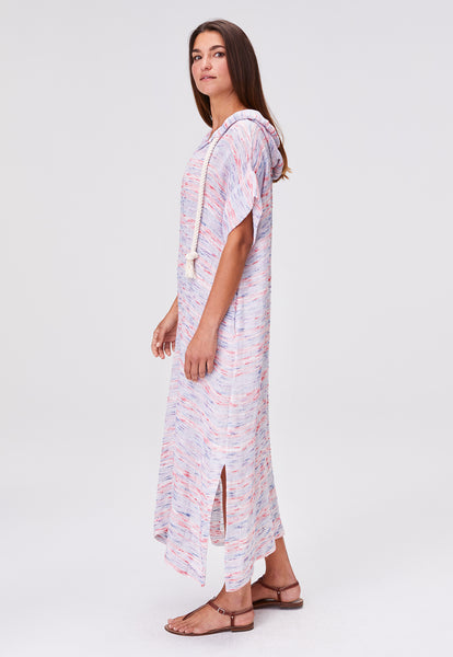 THE DRAWSTRING HOODED CAFTAN in MULTI STRIPED GAUZE