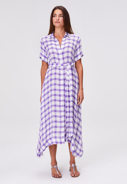 THE CLASSIC SHIRT DRESS in LAVENDER GINGHAM CHIOS GAUZE