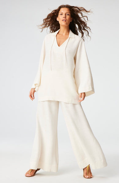 THE LOW-WAIST WIDE LEG PANT in WHITE SHANTUNG