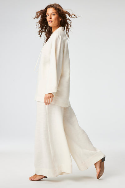 THE LOW-WAIST WIDE LEG PANT in WHITE SHANTUNG