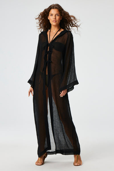 THE BEACH CAPE in BLACK SORRENTO GAUZE – Lisa Marie Fernandez