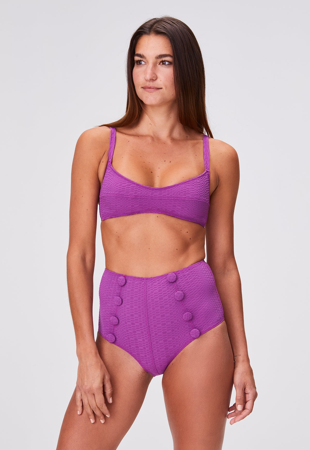 THE BALCONETTE HIGH-WAIST BIKINI in RASPBERRY SEERSUCKER
