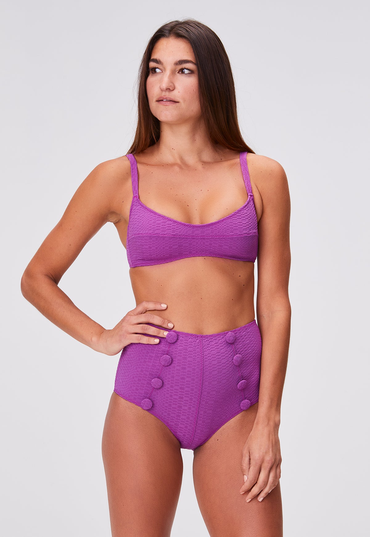 THE BALCONETTE HIGH-WAIST BIKINI in RASPBERRY SEERSUCKER