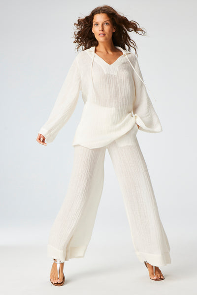 THE LOW-WAIST WIDE LEG PANT in WHITE GAUZE