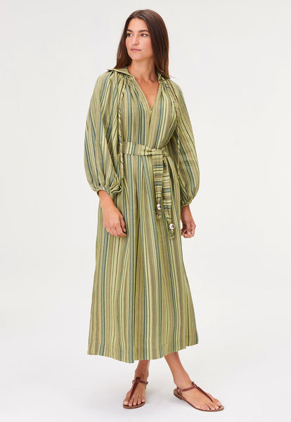 THE POET DRESS in GREEN STRIPED LINEN – Lisa Marie Fernandez