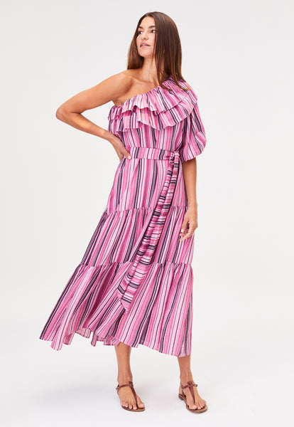 THE ARDEN DRESS in RASPBERRY STRIPED LINEN