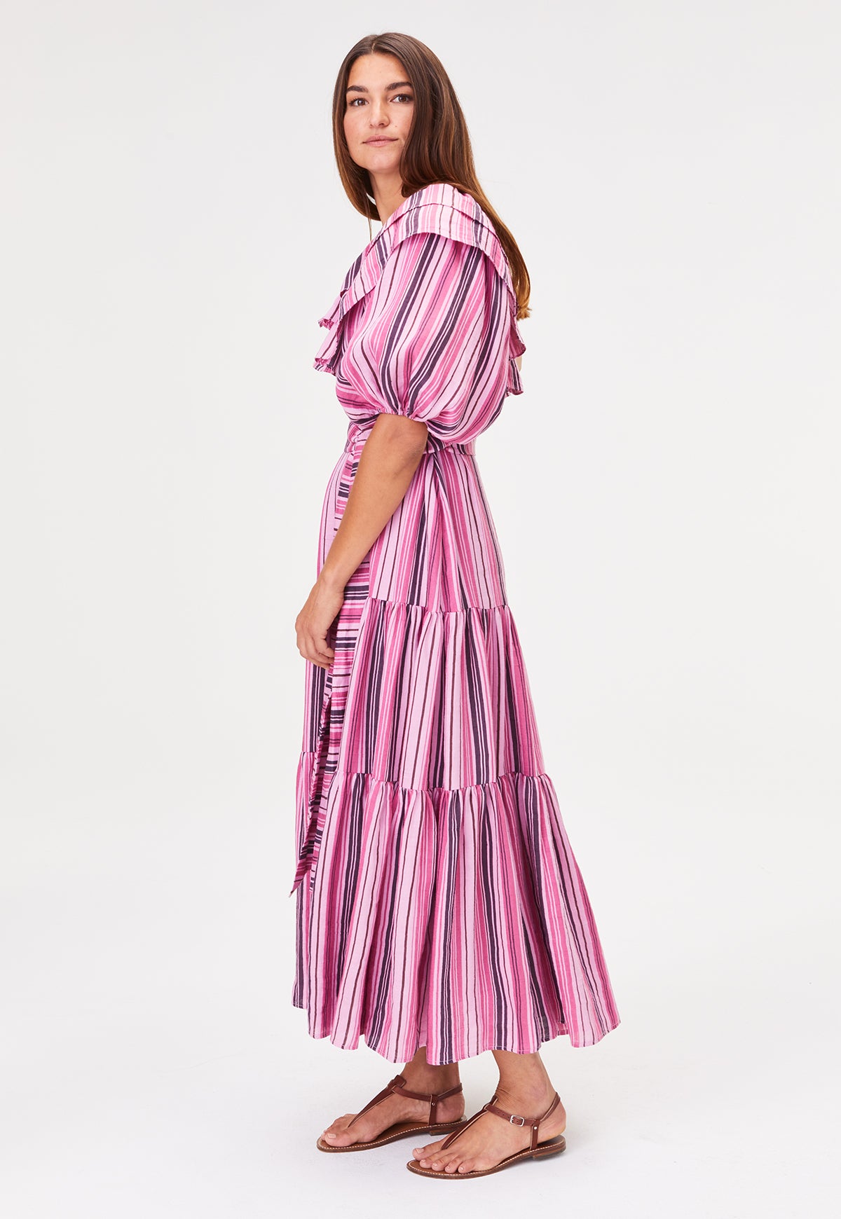 THE ARDEN DRESS in RASPBERRY STRIPED LINEN