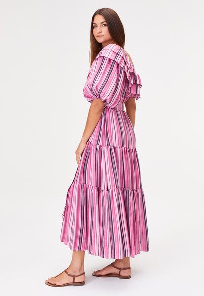 THE ARDEN DRESS in RASPBERRY STRIPED LINEN