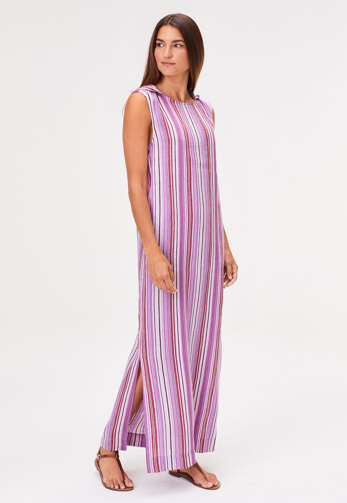THE COLUMN DRESS in BLUEBERRY STRIPED LINEN