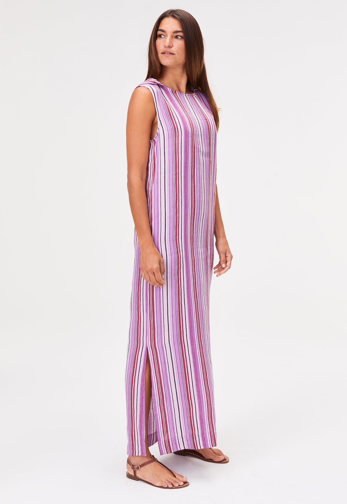 THE COLUMN DRESS in BLUEBERRY STRIPED LINEN