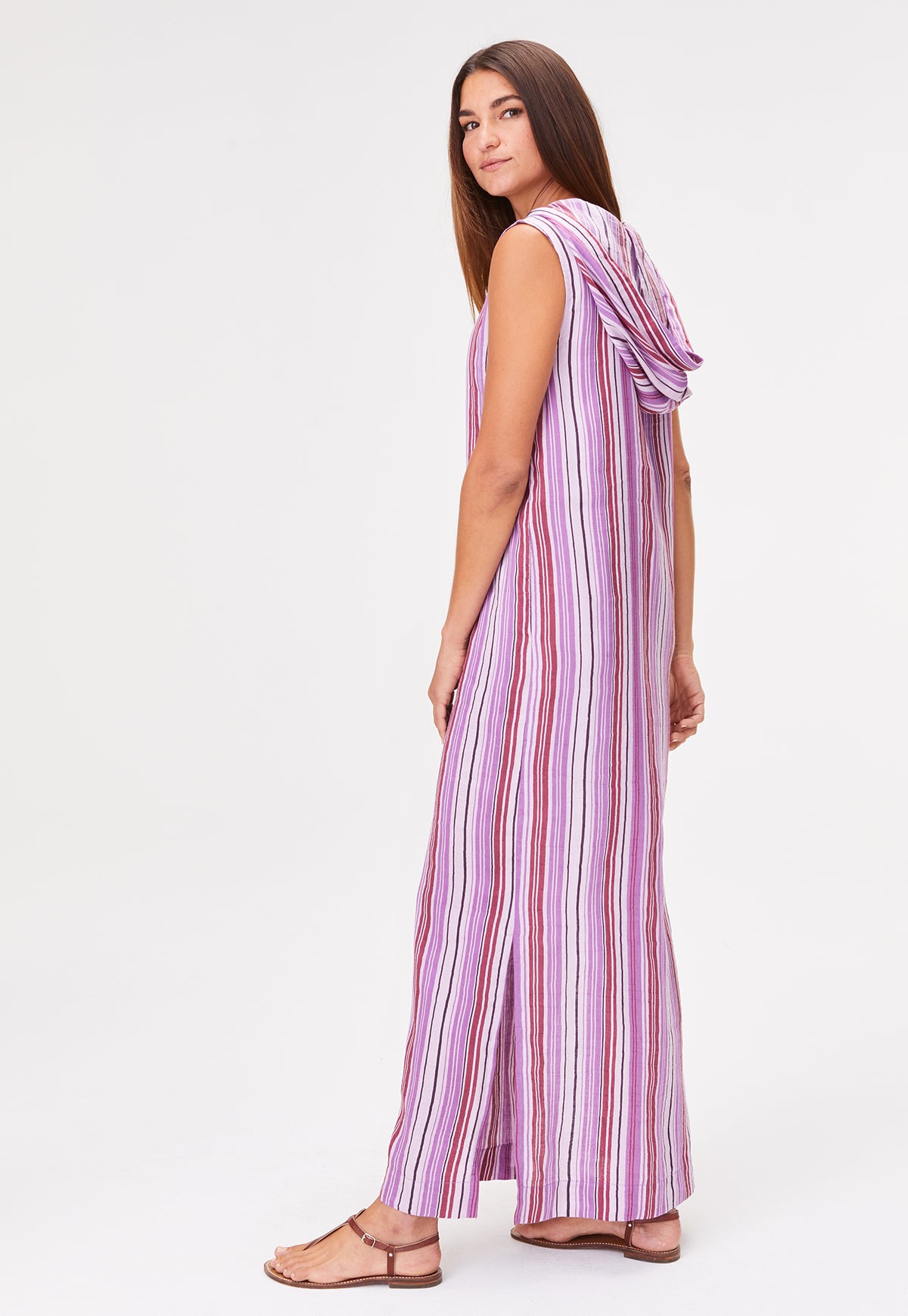 THE COLUMN DRESS in BLUEBERRY STRIPED LINEN