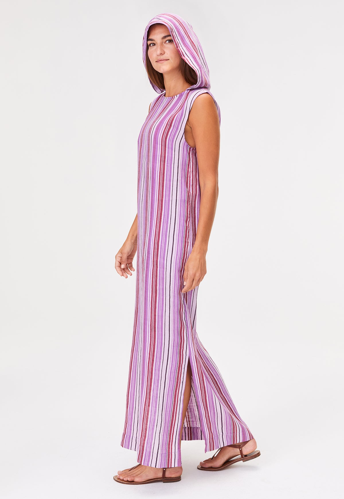 THE COLUMN DRESS in BLUEBERRY STRIPED LINEN