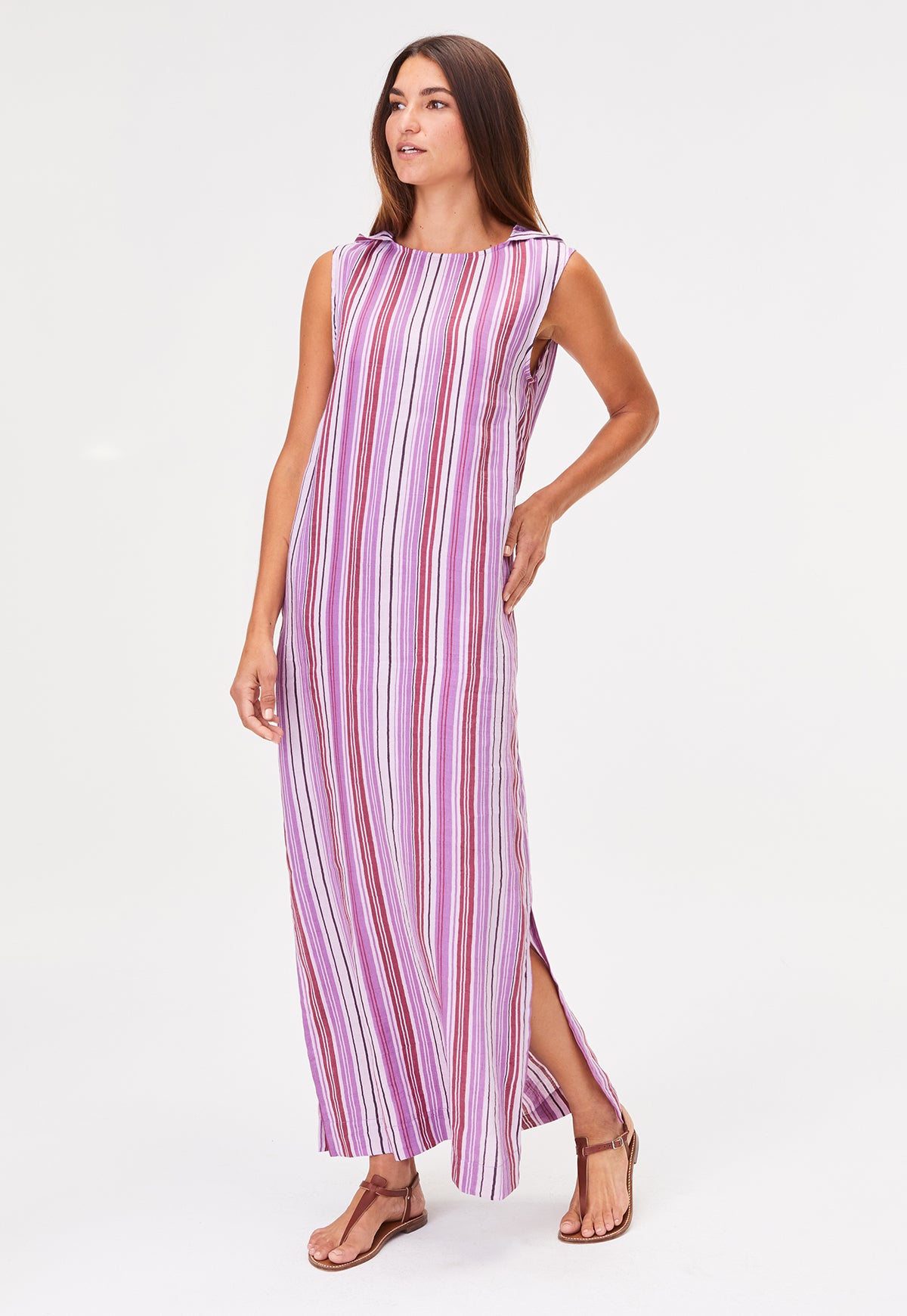 THE COLUMN DRESS in BLUEBERRY STRIPED LINEN